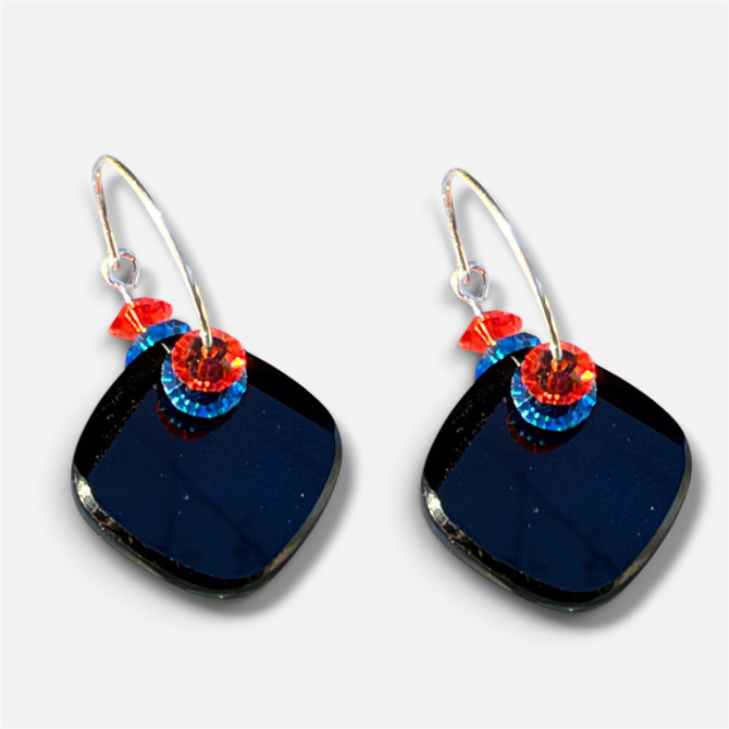 Jet Courtside Hoop Earrings – .925 Sterling Silver | Rare Discontinued Crystals by Swarovski®  