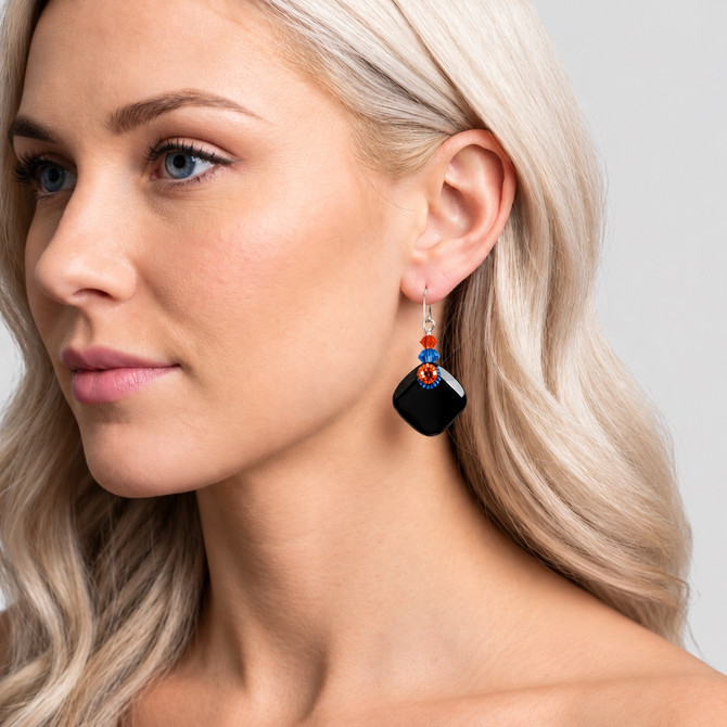 Jet Courtside Hoop Earrings – .925 Sterling Silver | Rare Discontinued Crystals by Swarovski®  