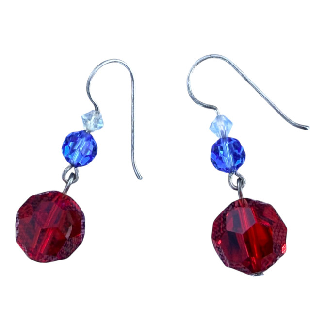 Simple, Elegant, and Patriotic Swarovski Crystal single drop earrings on Sterling Silver.