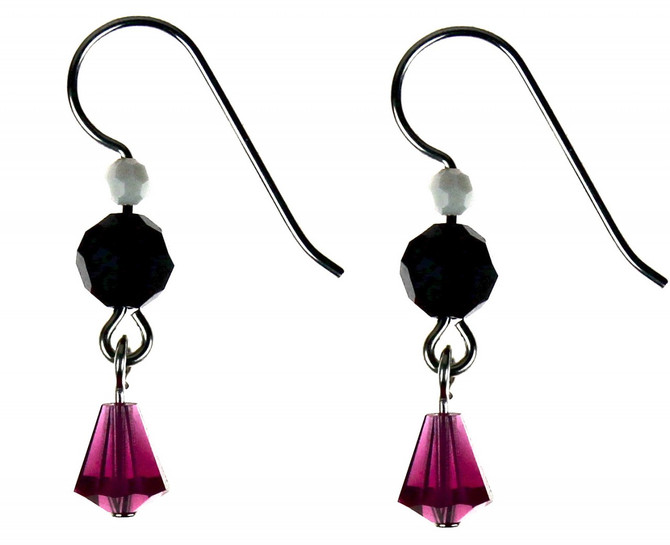 Sterling Silver Swarovski Crystal Fuchsia, Ivory & Jet Amore Drop Earrings