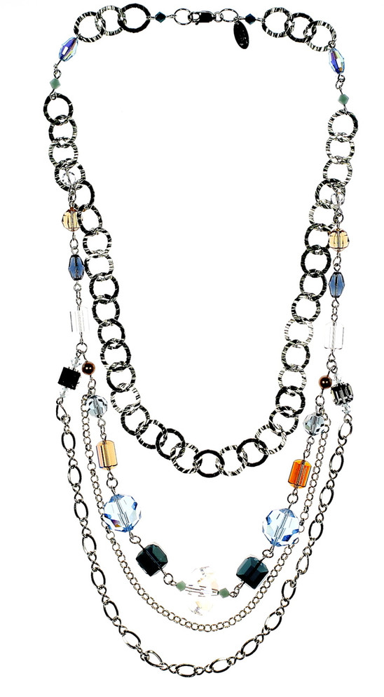 Karen Curtis Jewelry - Resort Collection - Swarovski Crystal and multiple strands of Sterling Silver create this beautiful necklace