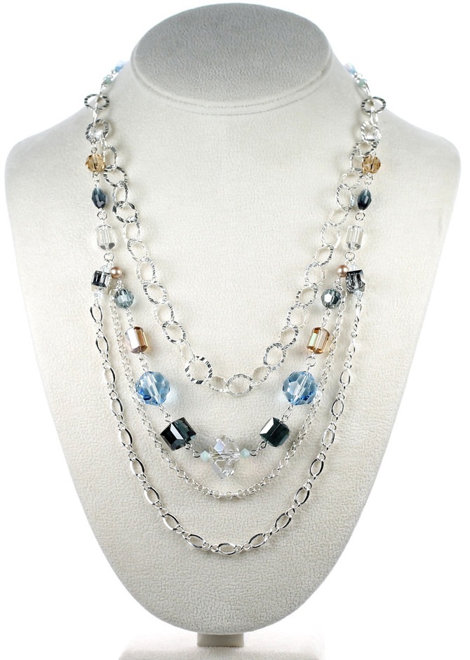 Karen Curtis Jewelry - Resort Collection - Swarovski Crystal and multiple strands of Sterling Silver create this beautiful necklace