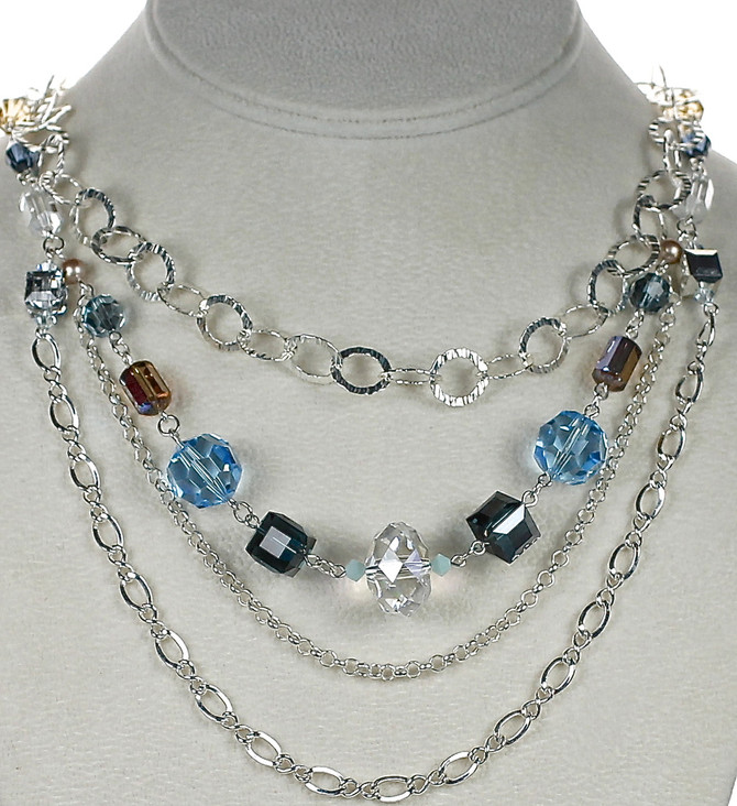 Karen Curtis Jewelry - Resort Collection - Swarovski Crystal and multiple strands of Sterling Silver create this beautiful necklace