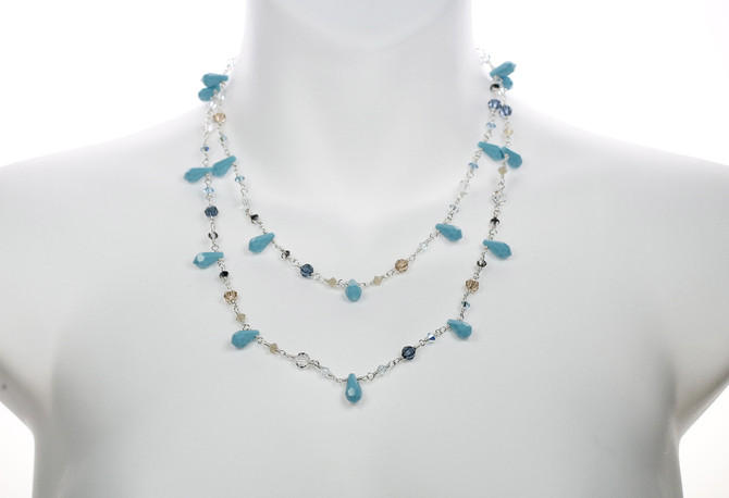 Karen Curtis Jewelry - 38" turquoise crystal and sterling silver necklace