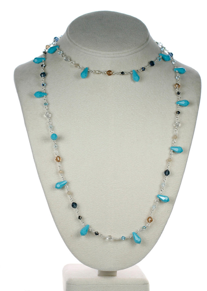 Karen Curtis Jewelry - 38" turquoise crystal and sterling silver necklace