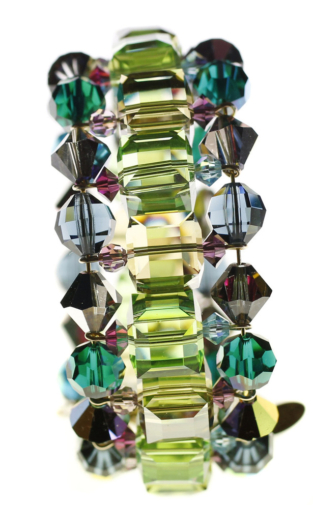 Peridot and Tan Square Cuff Bracelet