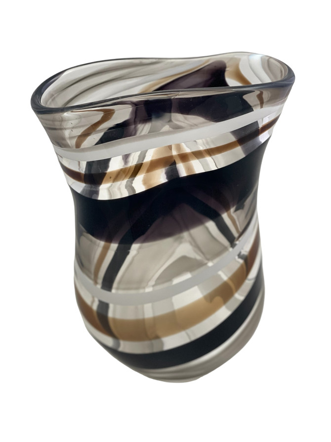 Modern Glass Art, Black and White Striped Vase handmade in Brooklyn