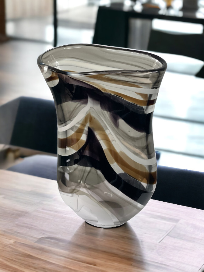 Elegant Safari Inspired One of a Kind Murano Style Art Glass Vase, Hand Blown Cane Glass in NYC 