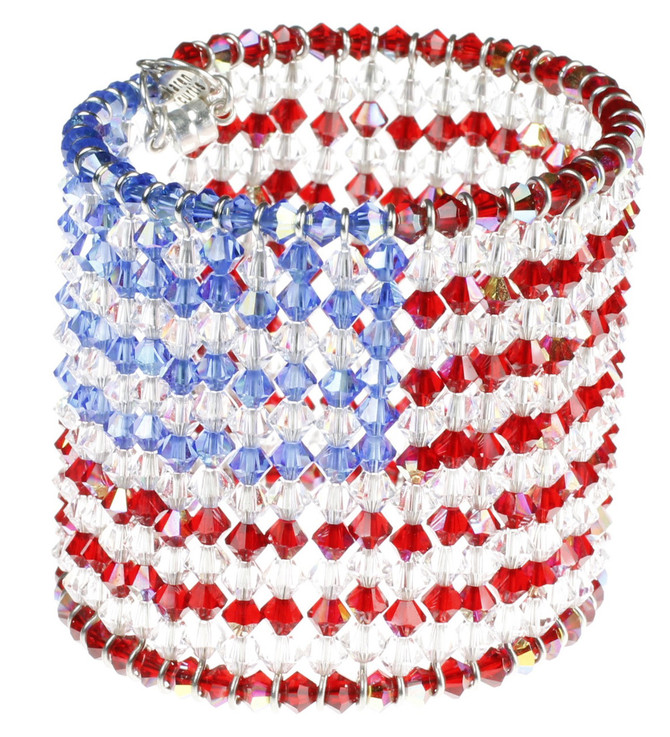 American Flag Cuff Bracelet, 600 Swarovski Crystals, Finished with Sterling Silver Magnetic Clasps