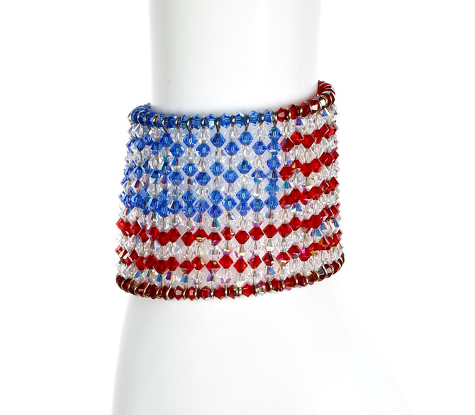 American Flag Olympic Bracelet. Made in NYC by Karen Curtis using over 500 Crystals from Swarovski