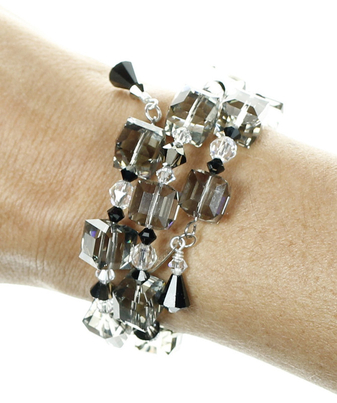 Cube crystal bangle bracelet made with Swarovski crystal and sterling silver