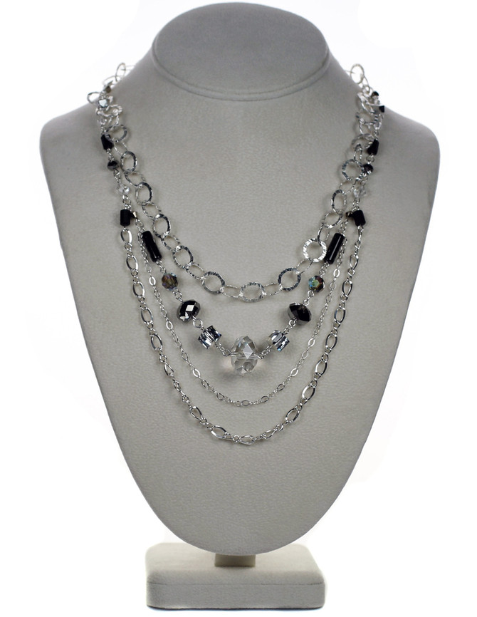 Limited Edition Sterling Silver Swarovski Crystal Deco Layer Chain Necklace