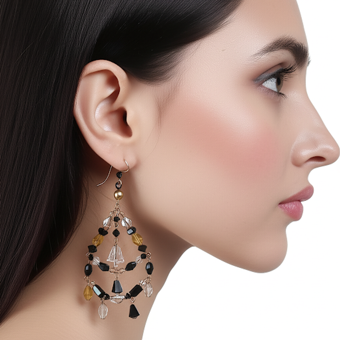 One of a Kind Citron and Smoke Swarovski crystal chandelier earrings with rare vintage crystals and 14K gold filled setting.