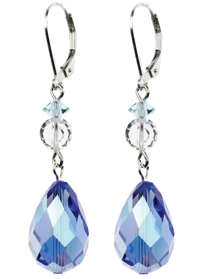 Sterling Silver Swarovski Crystal Blue Crystal Earrings with Vintage 18mm Sapphire AB Swarovski