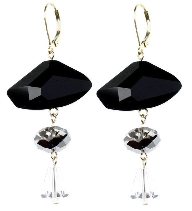 Edgy new earrings with cool geometric jet black Swarovski Crystal by the one and only Karen Curtis Jewelry Company in NYC