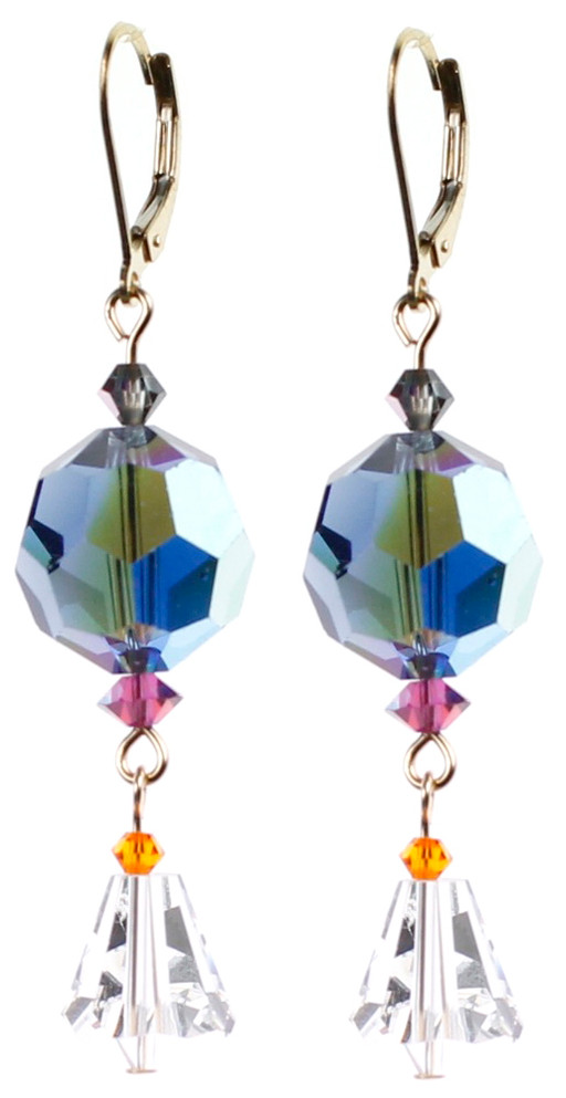 Fun Colorful Blue Swarovski Crystal Earrings with vintage Swarovski beads by Karen Curtis in NYC.