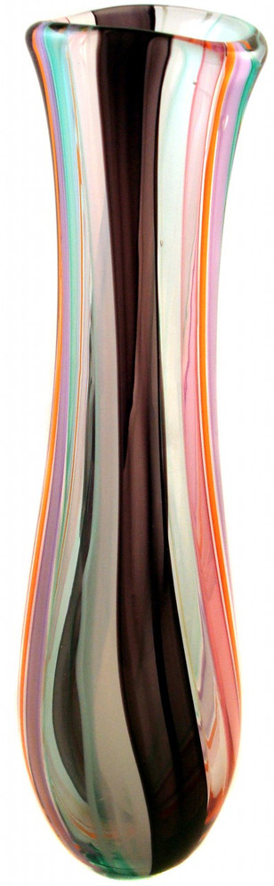 Tall Hand blown glass vase, beautiful color combination with elongated shape