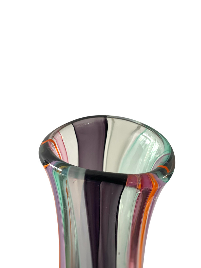 Vibrant One of a Kind Multicolored Hand Blown Tall Art Glass Vase in Confetti Colors