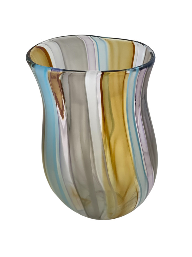 One of a Kind Colorful Art Glass Vase created by Fusing Hand Blown Cane into a Beautiful Color Pattern