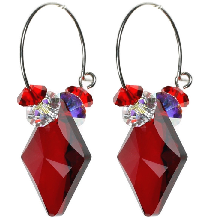 Ruby Red Swarovski Crystal Hoop Earrings on Sterling Silver Ear Wire by The Karen Curtis Company in NYC