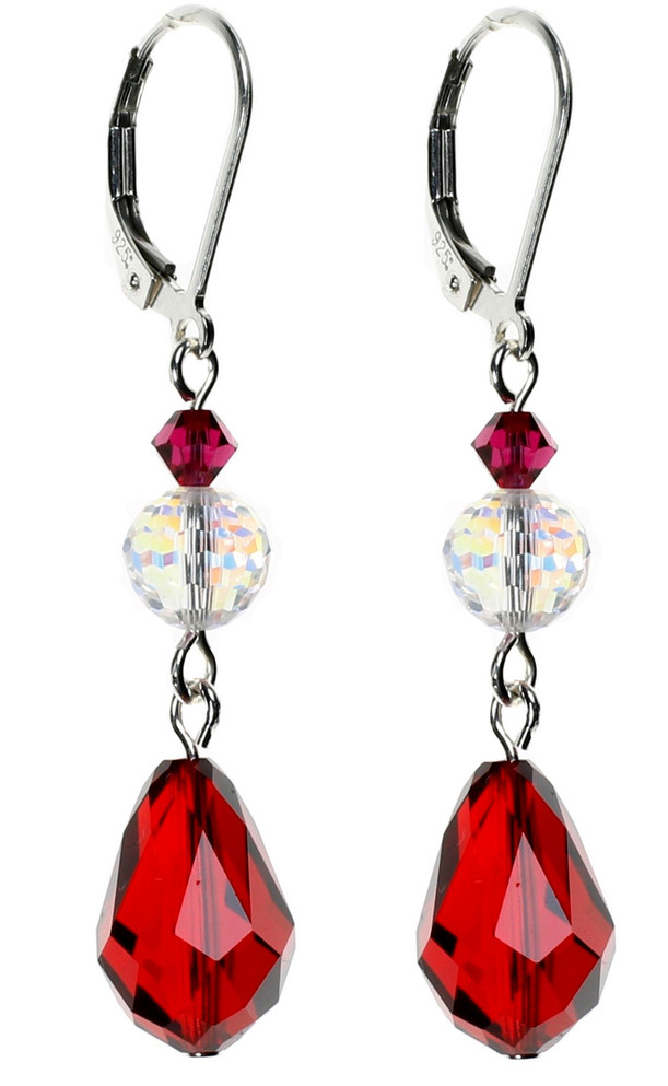 Siam Red Swarovski Crystal Drop Earrings on Sterling Silver by Karen Curtis NYC