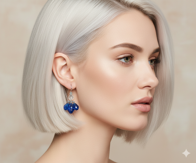 Sterling Silver Swarovski Crystal Capri Blue & Vintage Sapphire Cluster Cocktail Earrings