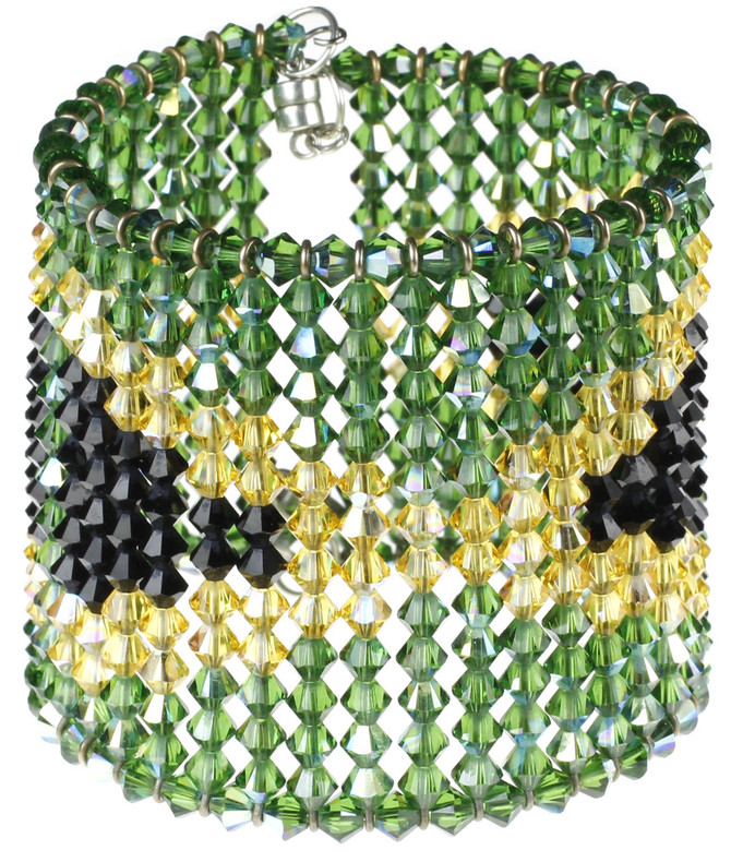 Flag of Jamaica Jewelry. Crystal Cuff Bracelet by Karen Curtis in NYC