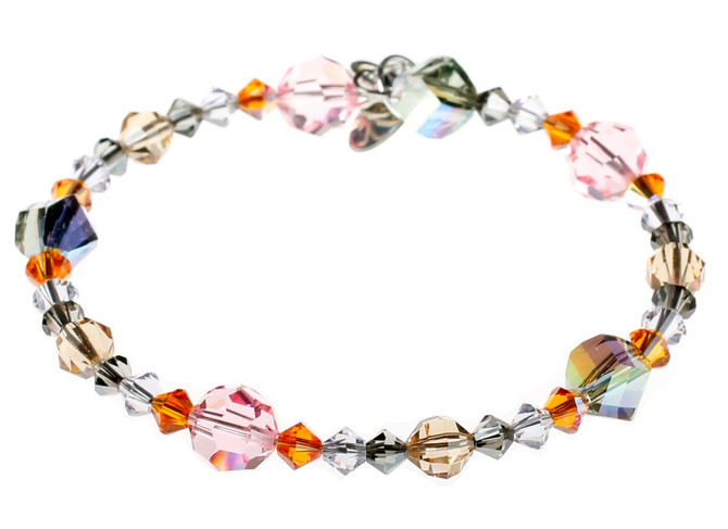 Pink Swarovski Crystal Stackable Bangle Bracelet with Sterling Silver - Sunset 