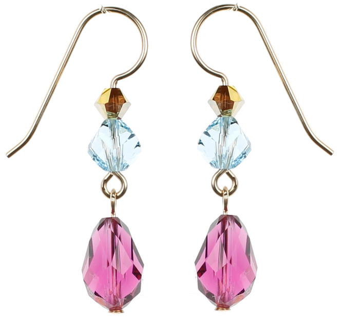 14k Gold Filled Swarovski Crystal Fuchsia Dangle Earrings - Primary