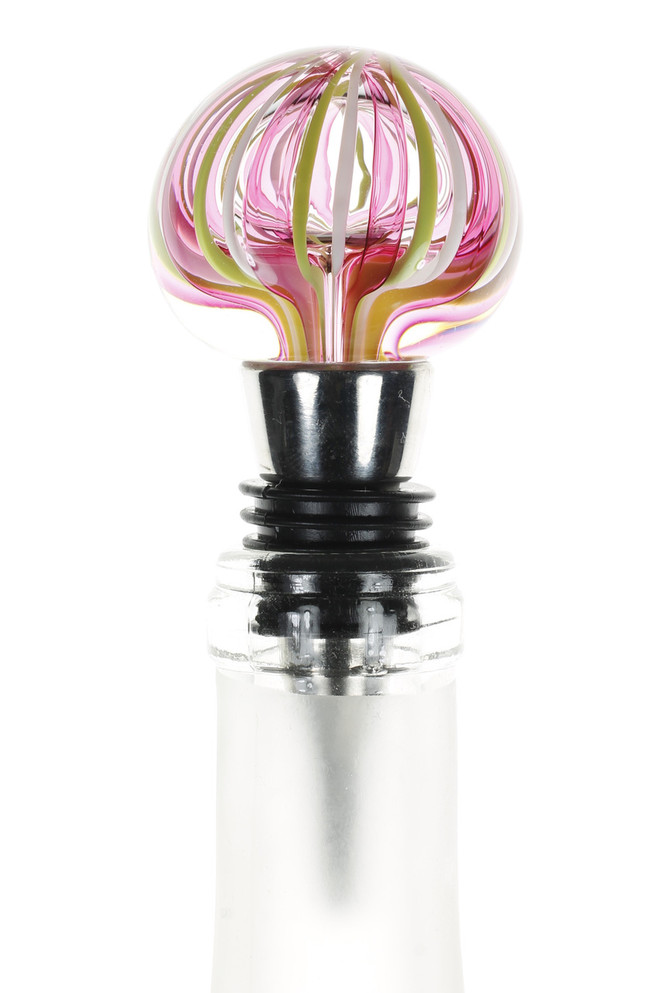 Pink and Neon Yellow Wine Stopper.  Hand Blown in NYC by Karen Curtis