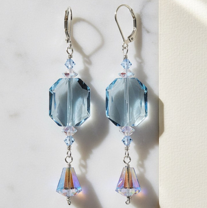 Long Elegant Blue Earrings - March Birthstone