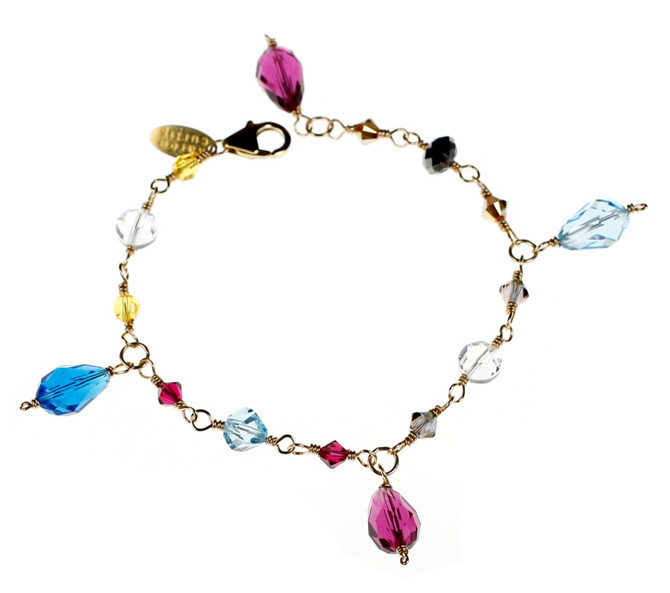 14K Gold Filled Multi Colored Swarovski Crystal Hand Wire Wrapped Charm Bracelet - Primary