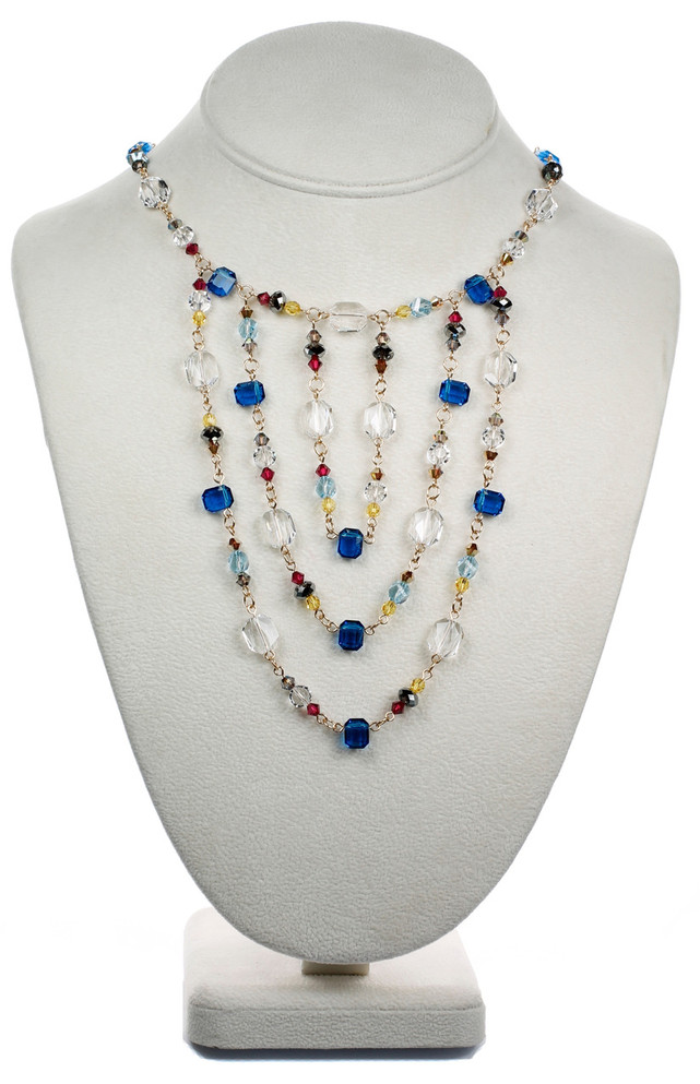 14k Gold Filled Swarovski Crystal Layer Bib Necklace - Bold