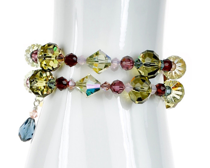 Limited Edition Vintage Jonquil Swarovski Colorful Bangle Wrap Bracelet - Botanical