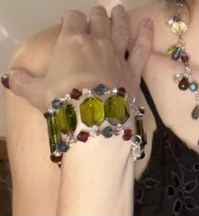 Limited Edition Olivine Swarovski Crystal Cuff Bracelet - Botanical Collection