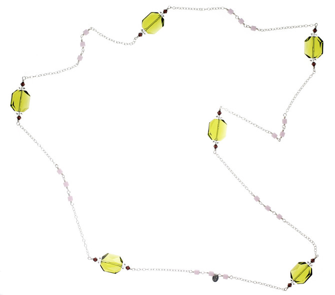Sterling Silver Swarovski Crystal Chain Wire Wrapped Crystal Necklace - Botanical