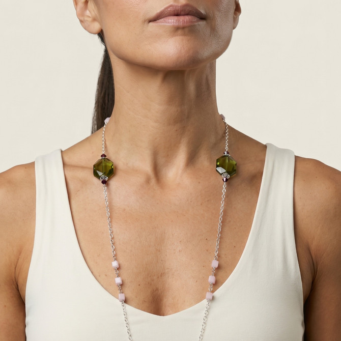 Sterling Silver Swarovski Crystal Chain Wire Wrapped Crystal Necklace - Botanical
