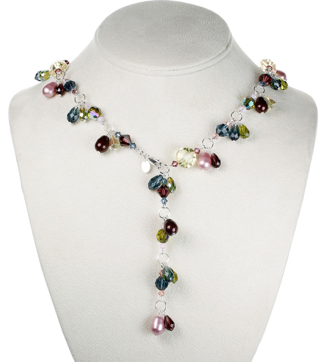 Sterling Silver Swarovski Crystal Double Drop Necklace - Botanical Jewelry