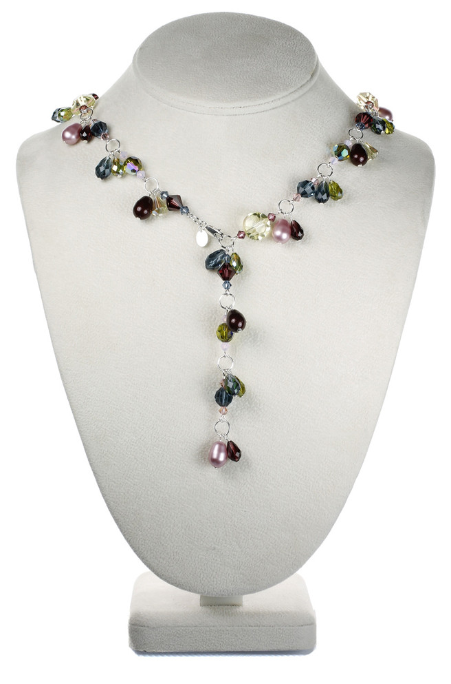 Sterling Silver Swarovski Crystal Double Drop Necklace - Botanical Jewelry