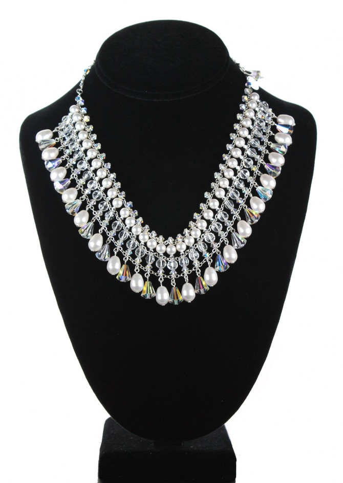Swarovski crystal and pearl glamour necklace made of sterling silver. make a statement - this choker to collar is stunning. as seen in manhattan bride magazine 