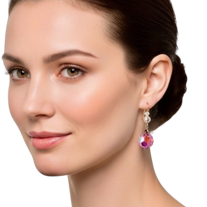 Vintage Pink Crystal Drop Earrings