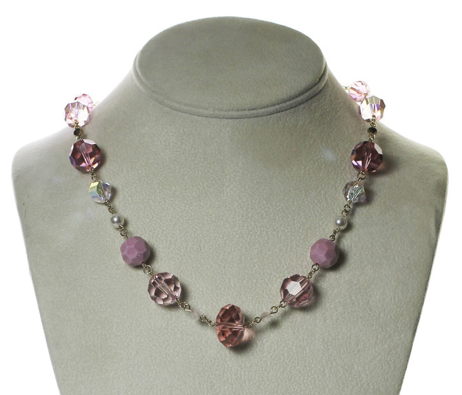 14k Gold Filled Limited Edition Modern & Vintage Swarovski Crystal Pink Chunky Necklace