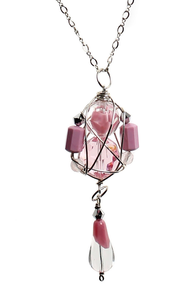 Pink Vintage Swarovski Crystal Cluster Necklace 