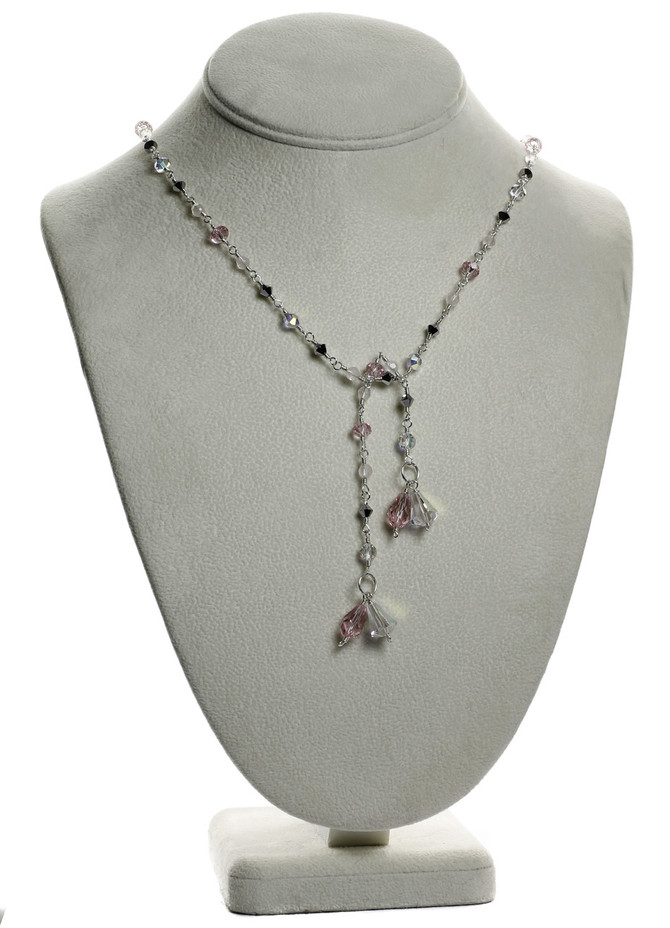 Pink Crystal Lariat Tie Necklace