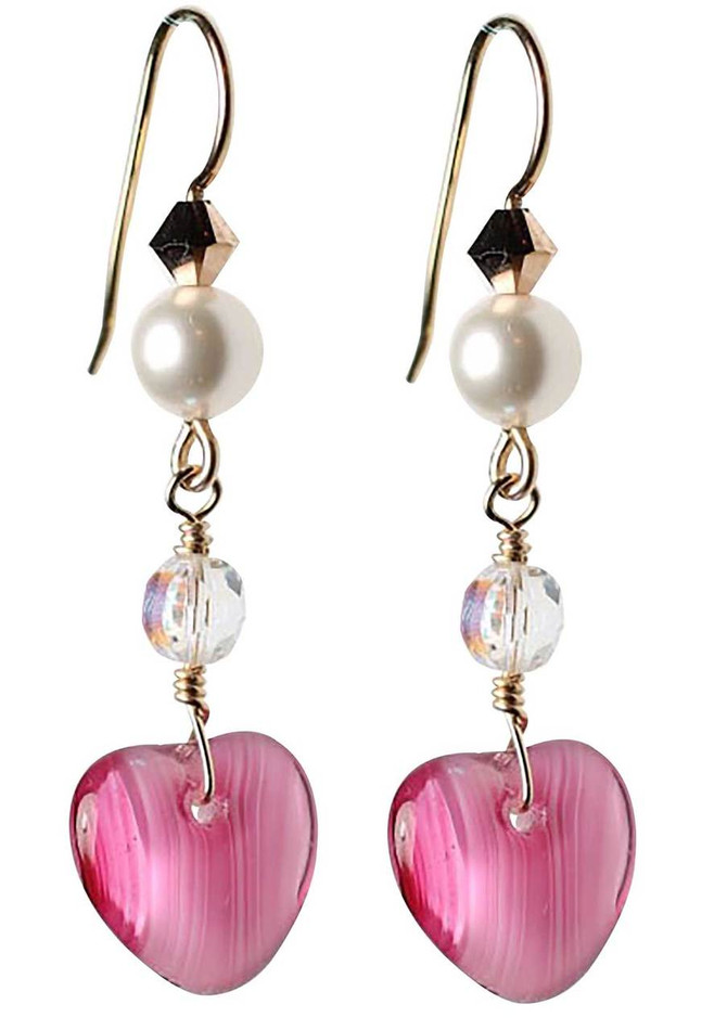 Pink hearts and pearl earrings