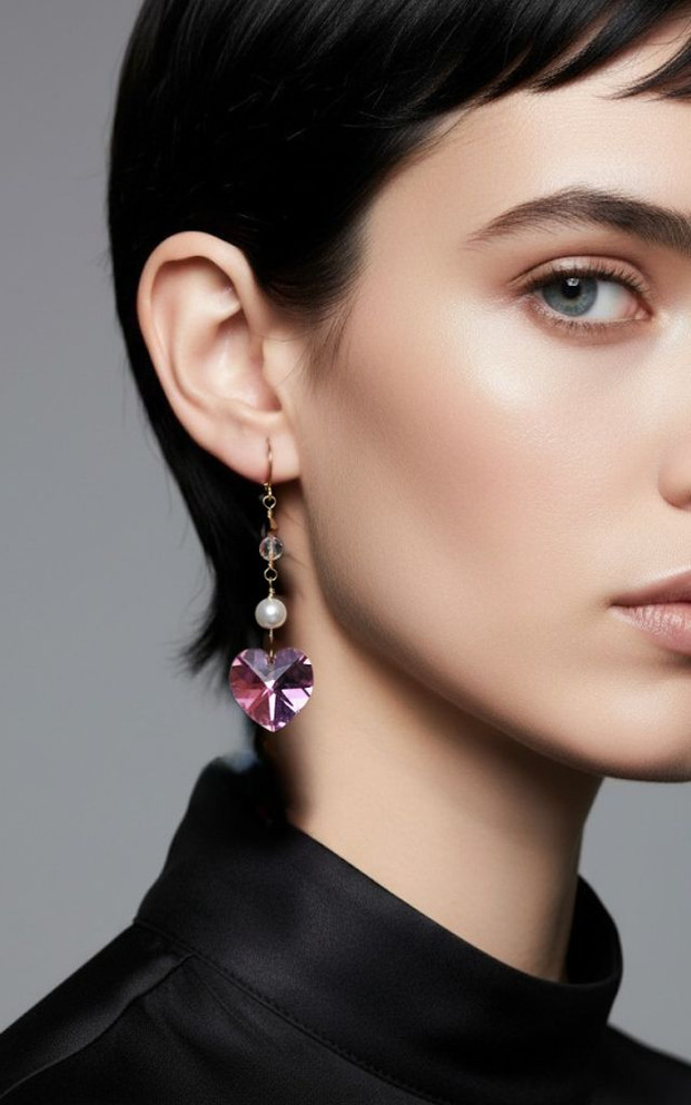 Hand wire wrapped in 14 karat gold filled. These are the perfect hearing for pink lovers and people who love heart, jewelry,.