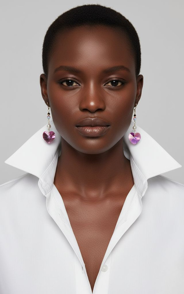 Pink Swarovski Heart Earrings – 14K Gold Filled