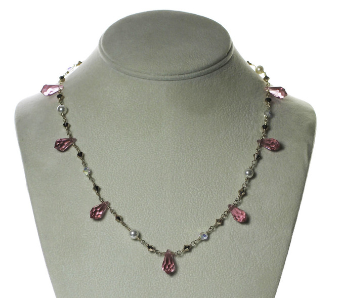 14k Gold Filled Limited Edition Modern & Vintage Swarovski Crystal Pink Spiked Necklace