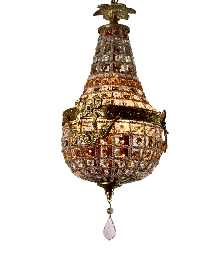 One of a Kind Luxury Louis XVI French Empire Style STRASS Swarovski Crystal Beaded Basket Chandelier