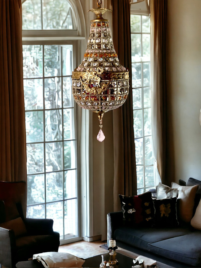 One of a Kind Luxury Louis XVI French Empire Style STRASS Swarovski Crystal Beaded Basket Chandelier